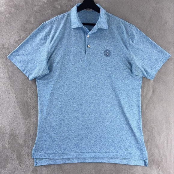 Peter Millar Summer Comfort Polo Shirt Mens Size Medium Blue Golf Club Logo - Picture 2 of 5